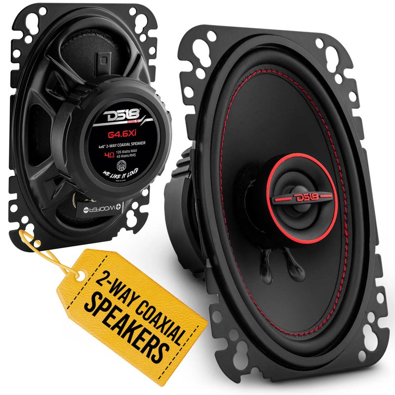 DS18 GEN-X4.6 Coaxial Speaker - 4x6, 2-Way, 135W Max, 45W RMS, Black Paper Cone, Mylar Dome Tweeter, 4 Ohms - Clarity Unparalled by Other Speakers in Their Class (2 Speakers) - Image 1